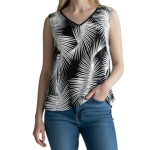 St. John Foliage Print Sleeveless V Neck Tank Top Black Size L NWT